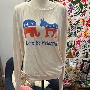 Wildfox Cream "Let's Be Friends" Graphic Pullover with Red & Blue Motif